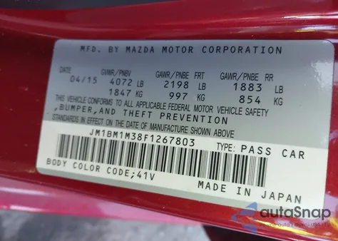 2015 Mazda Mazda3 S Grand Touring from USA, damaged, VIN JM1BM1M38F1267803